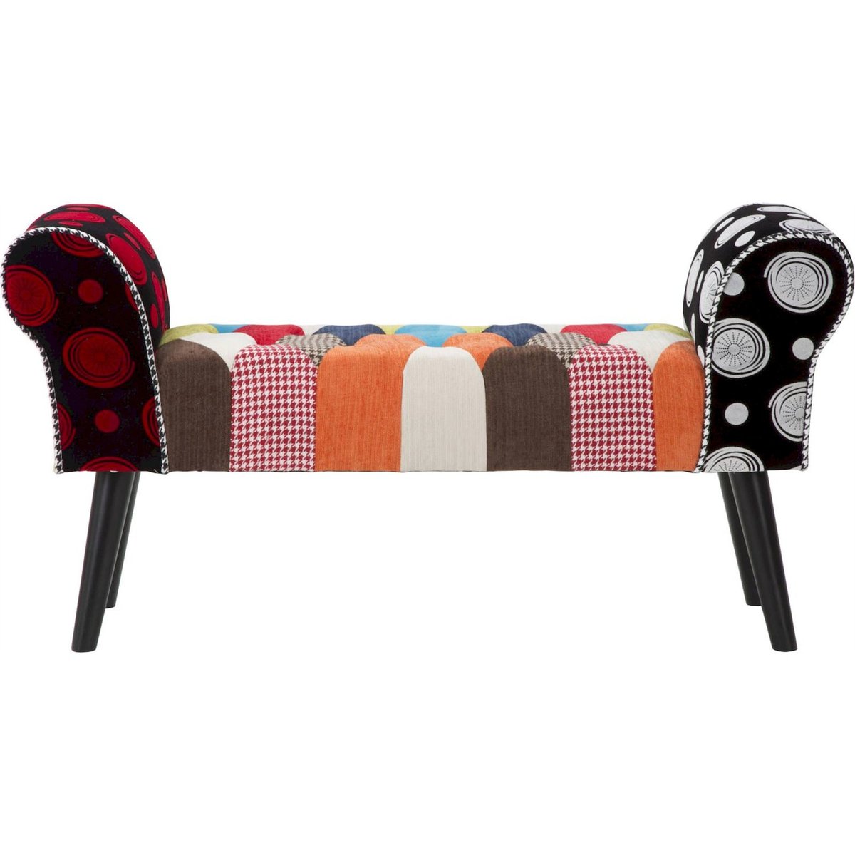 Banc capitonné patchwork pieds élancés INDUSTRIAL multicolore, RECOLLECTION