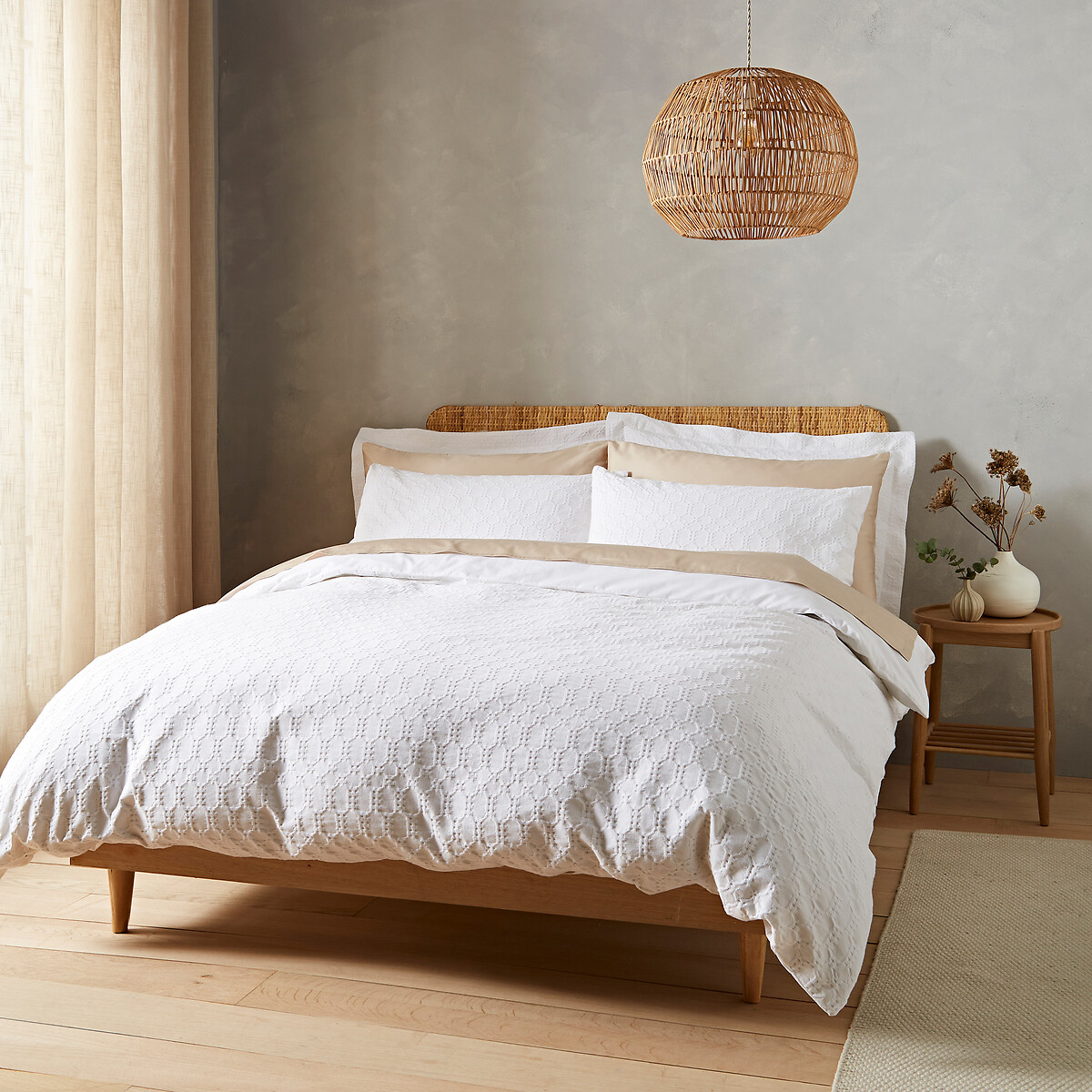 Waffle Circle 100% Cotton Duvet Cover and Pillowcase Set white, BIANCA FINE LINENS