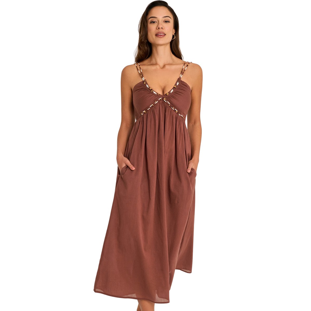 Robe longue estivale fines bretelles MAGMA marron, SELMARK MARE