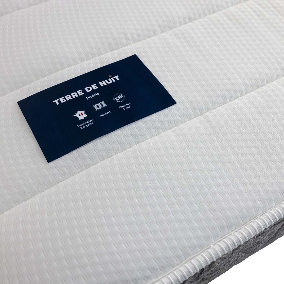Matelas ressorts 18 cm, sommier gris silex, pieds Poésie - Poésie blanc, TERRE DE NUIT