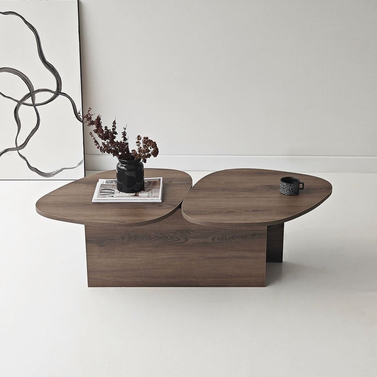 Table basse double plateau CÉLESTE noyer, CALICOSY