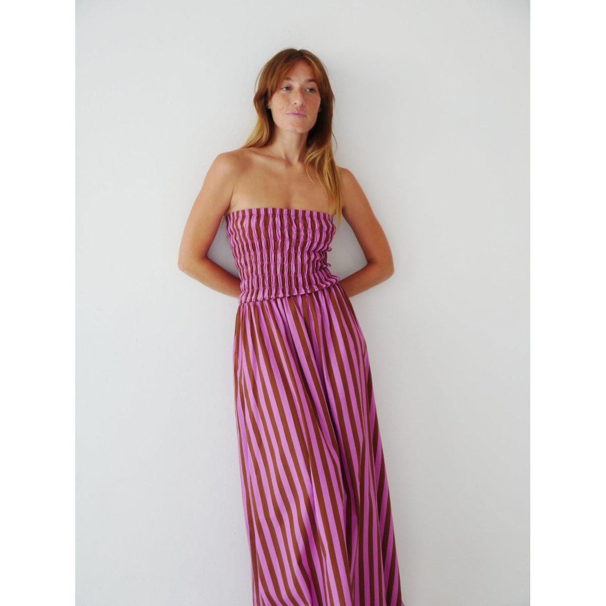 Robe longue bustier rayée EMILY marron / rose, MINDTRAVELER