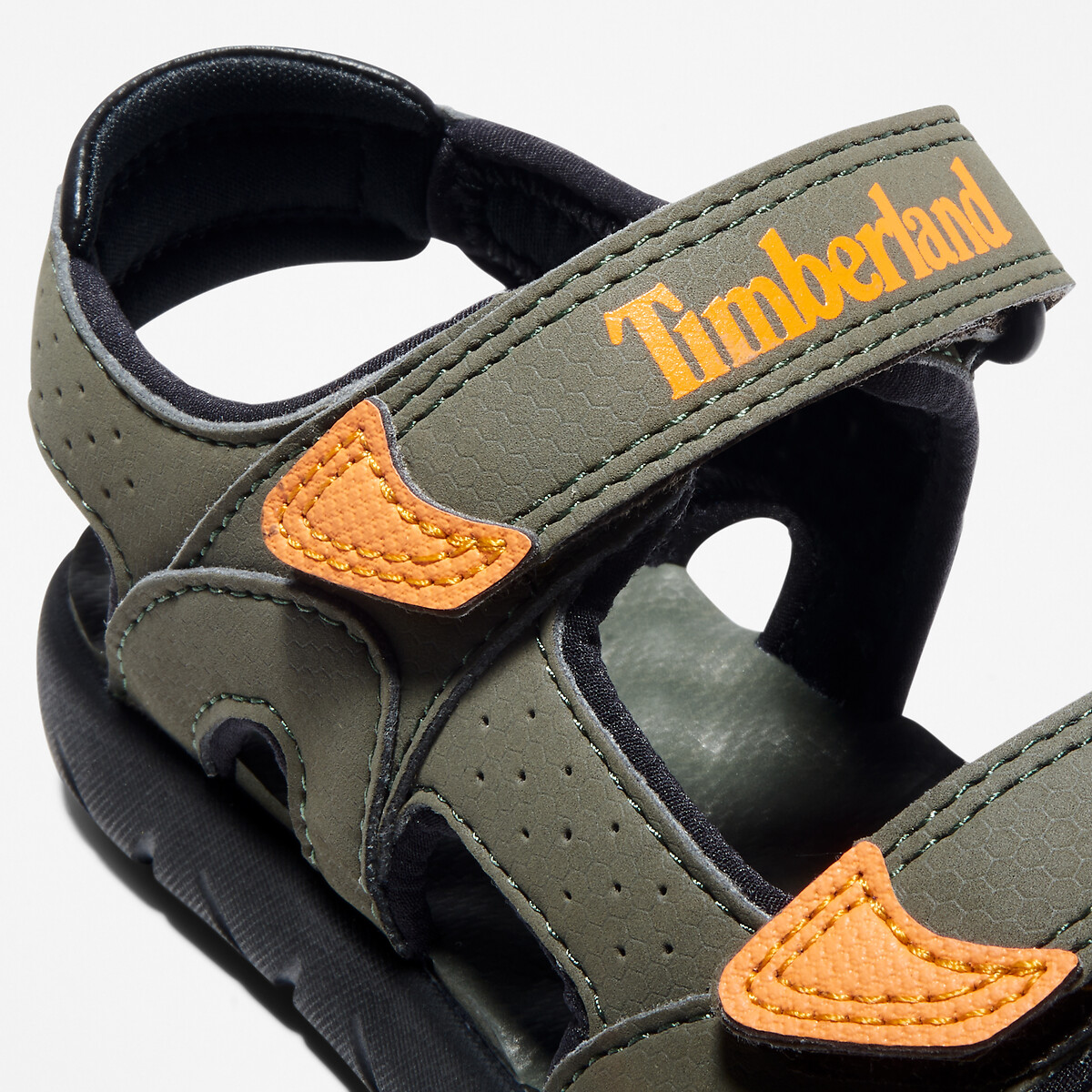 Kids Perkins Row 2-Strap Sandals in Leather with Touch 'n' Close Fastening dark green, TIMBERLAND