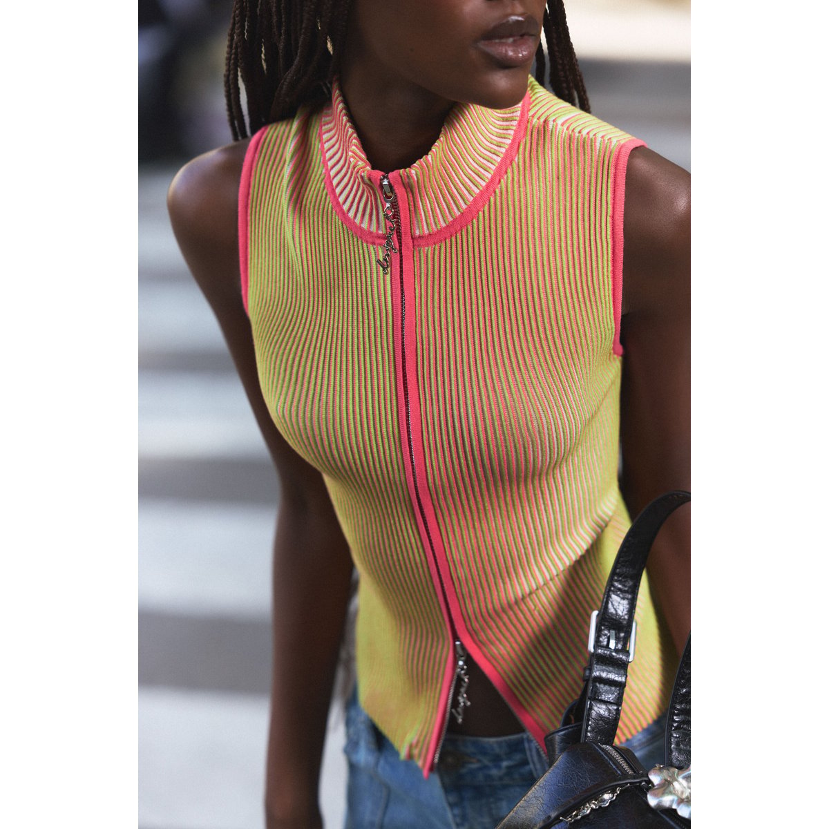 T-shirt zippé en maille irisée jaune, DESIGUAL