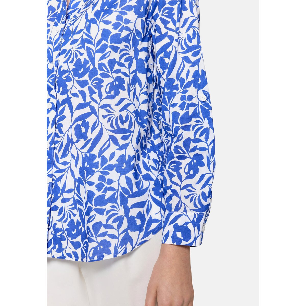 Chemisier long à manches longues blanc/bleu, BETTY BARCLAY