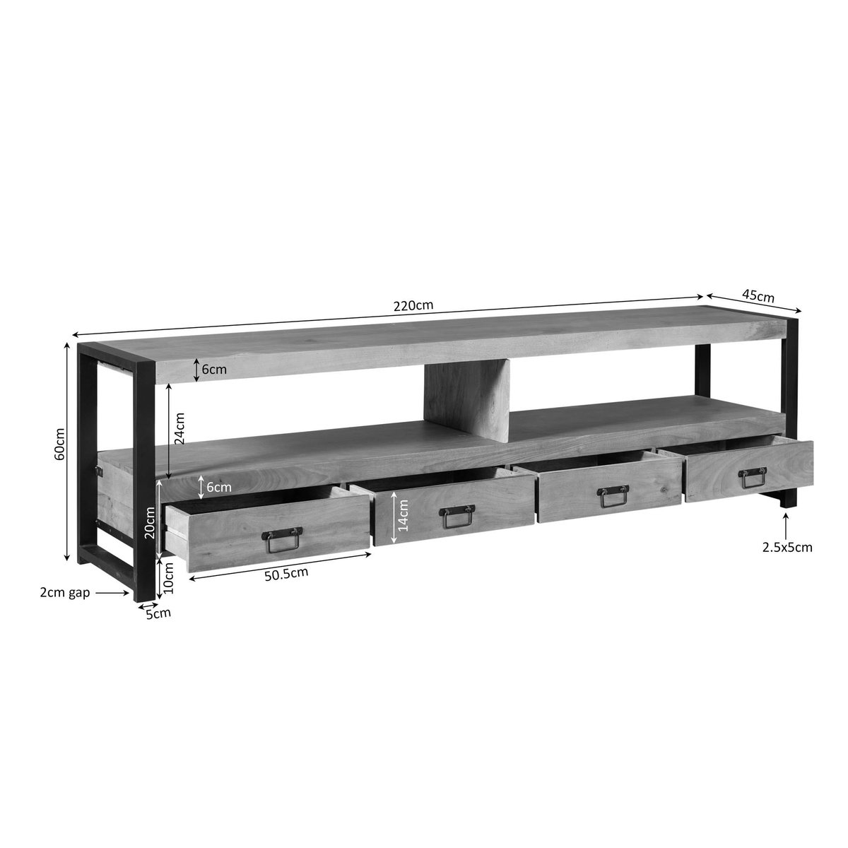 Meuble TV 220 cm 2 niches 4 tiroirs MILORA bois clair, PIER IMPORT