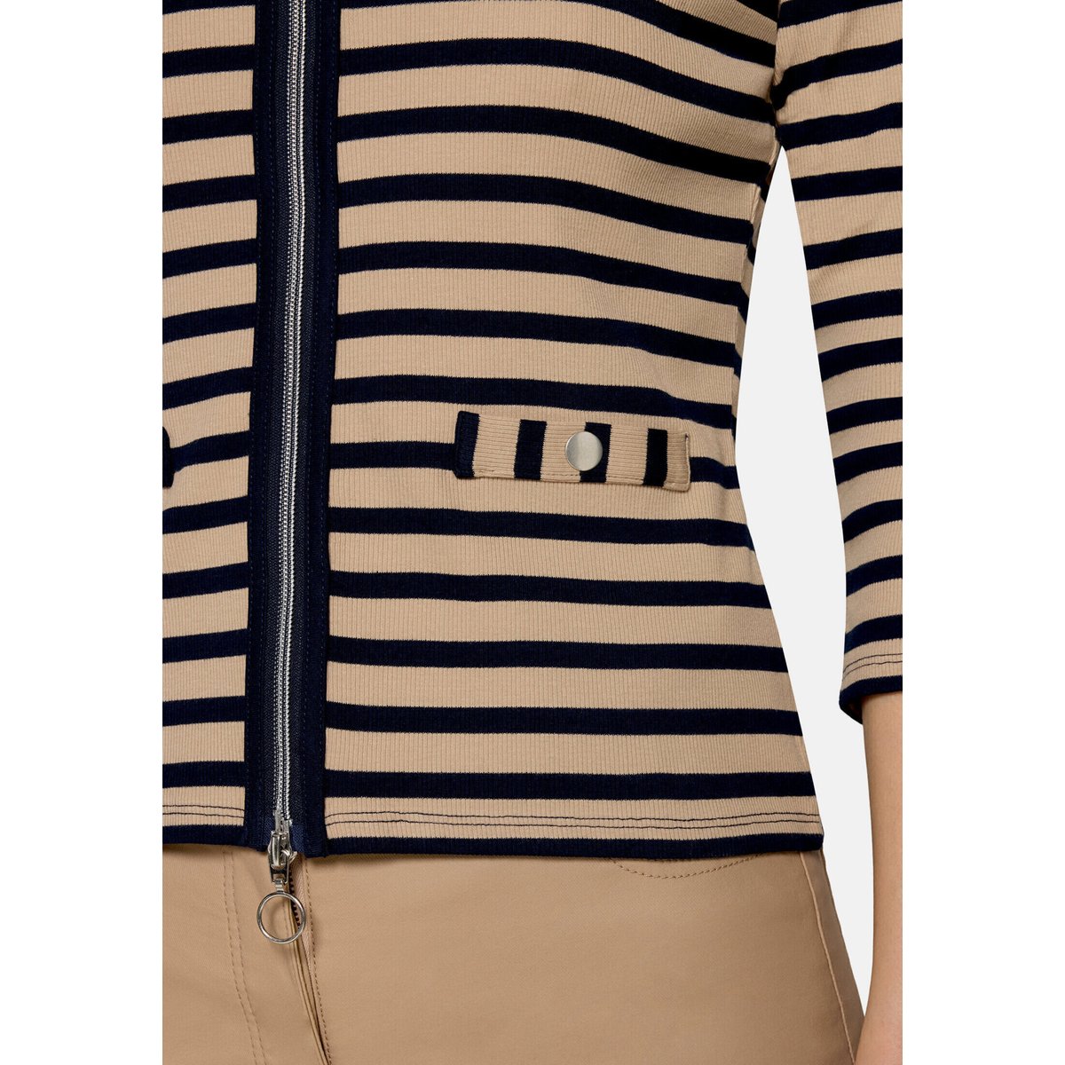 Cardigan façon t-shirt de texture côtelée beige/dark blue, BETTY BARCLAY