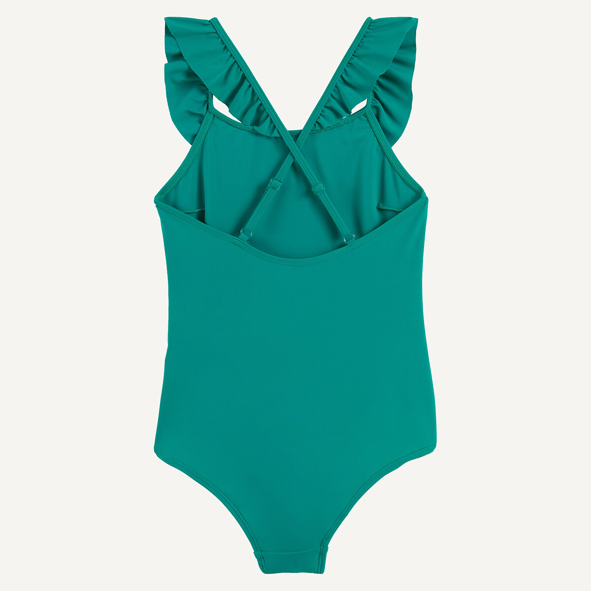 Maillot de bain 1 pièce, avec encolure volantée vert, LA REDOUTE COLLECTIONS