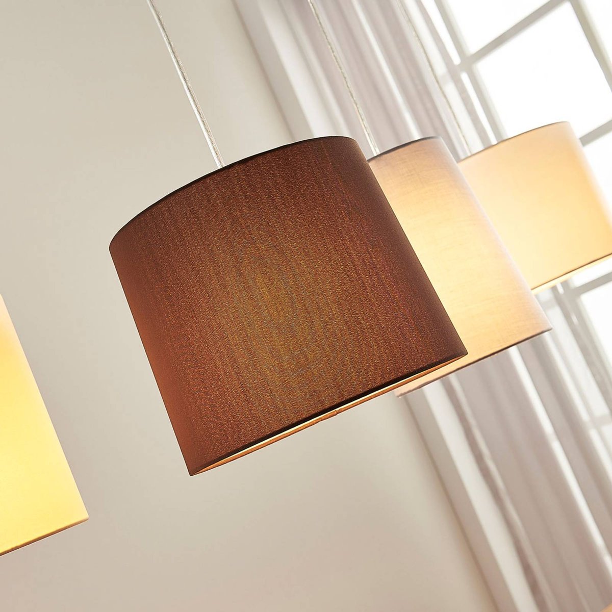 Suspension en textile jeunes, Hermina blanc, marron, gris, beige, noir, nickel satiné, LINDBY
