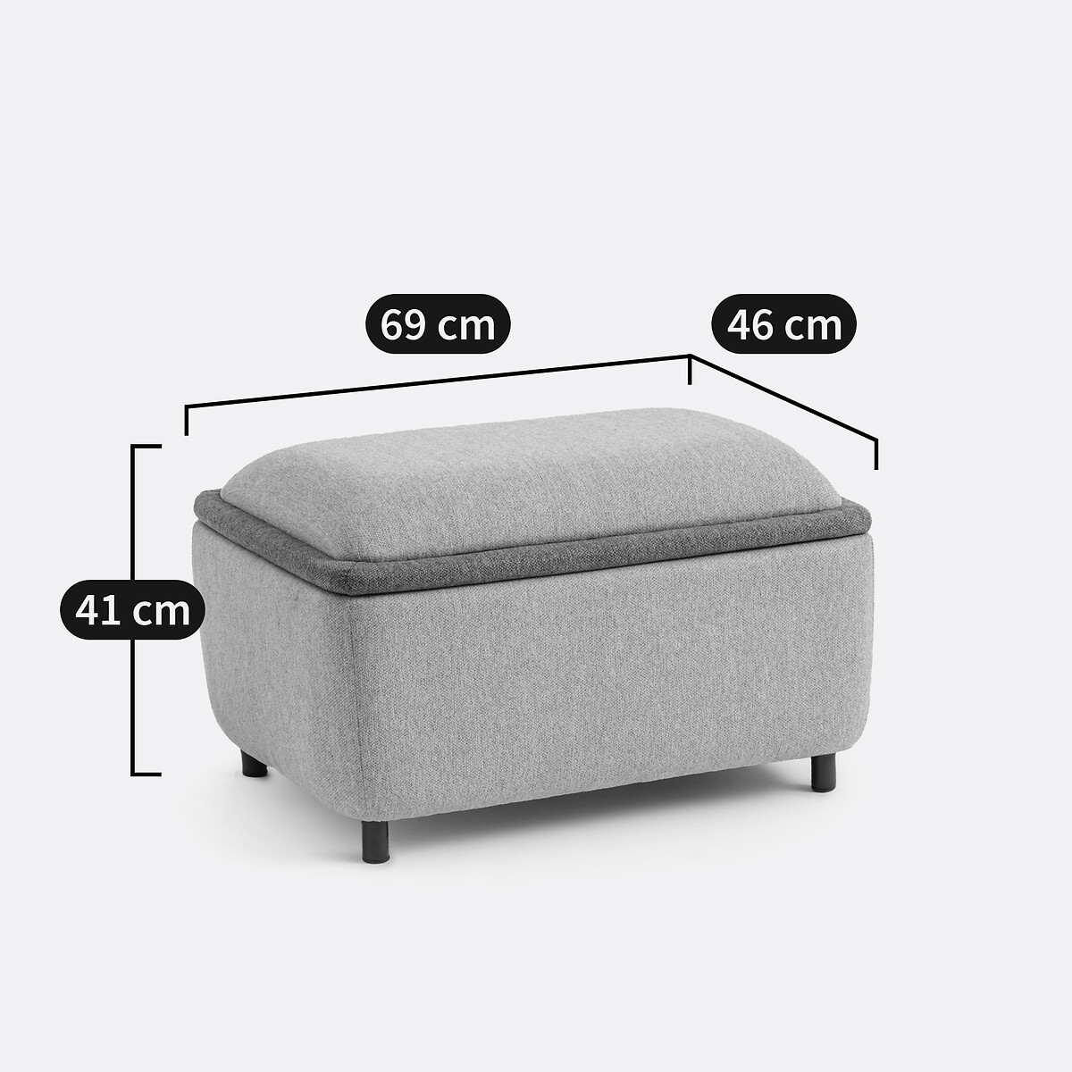 Pouf 3en1 assise, rangement et table basse, Jimba gris/bleu, LA REDOUTE INTERIEURS