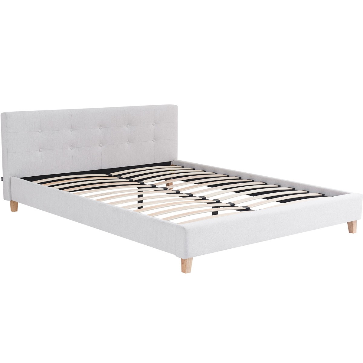 Lit avec tête de lit en tissu - MILO beige, HOMIFAB