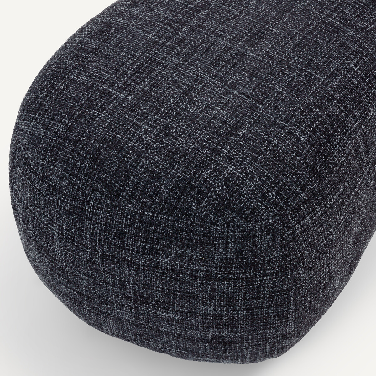Repose-pieds, pouf en tissu texturé et base en noyer massif, JERRY noir chiné, AM.PM