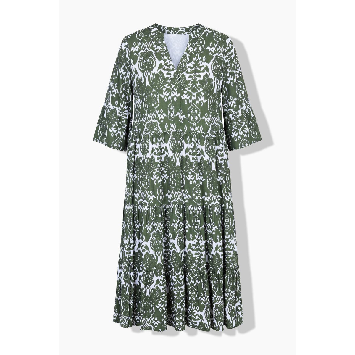 Robe maxi coupe trapèze à volants olive clair, STUDIO UNTOLD