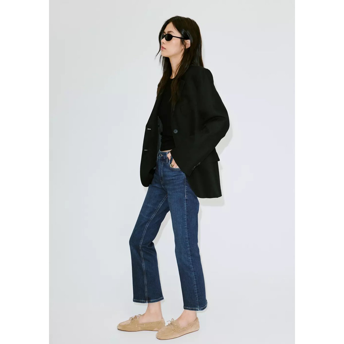 Jean Sienna flare crop bleu foncé, MANGO