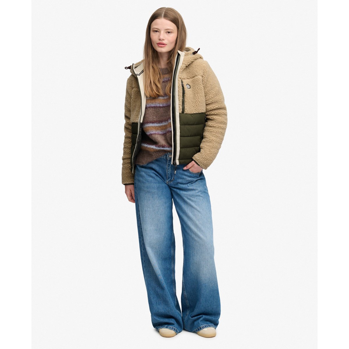Veste Hybride Matelassée Outdoor Borg poivre blanc chiné, SUPERDRY