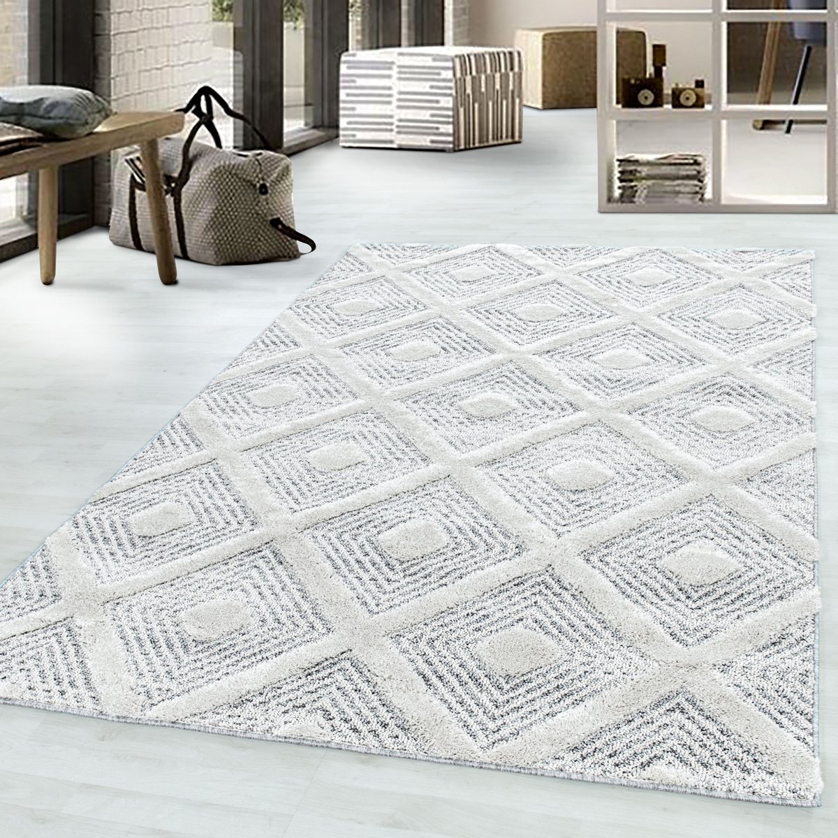Tapis de salon à losange PISA gris, NAZAR RUGS