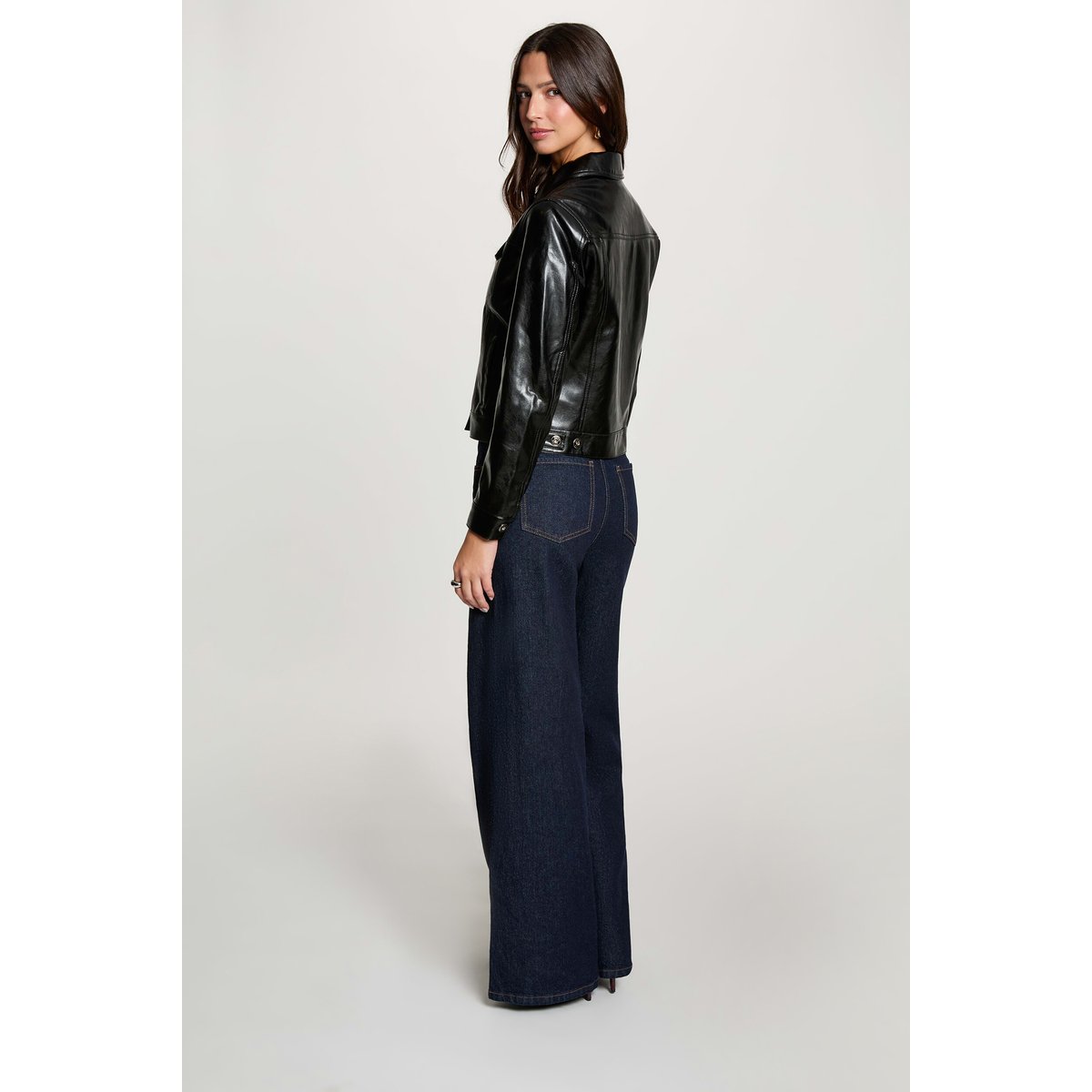 Blouson en simili, intérieur ouatiné noir, MORGAN