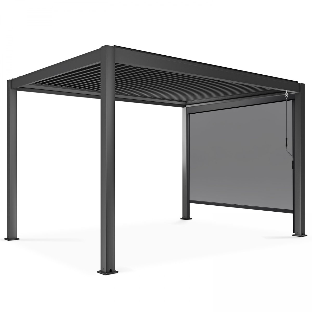 Pergola bioclimatique 3x4m autoportée avec 1 store 2,66 x 2,34 m gris - 403 x 296 x 250 cm - 1 store (2,66 x 2,34 m), OVIALA