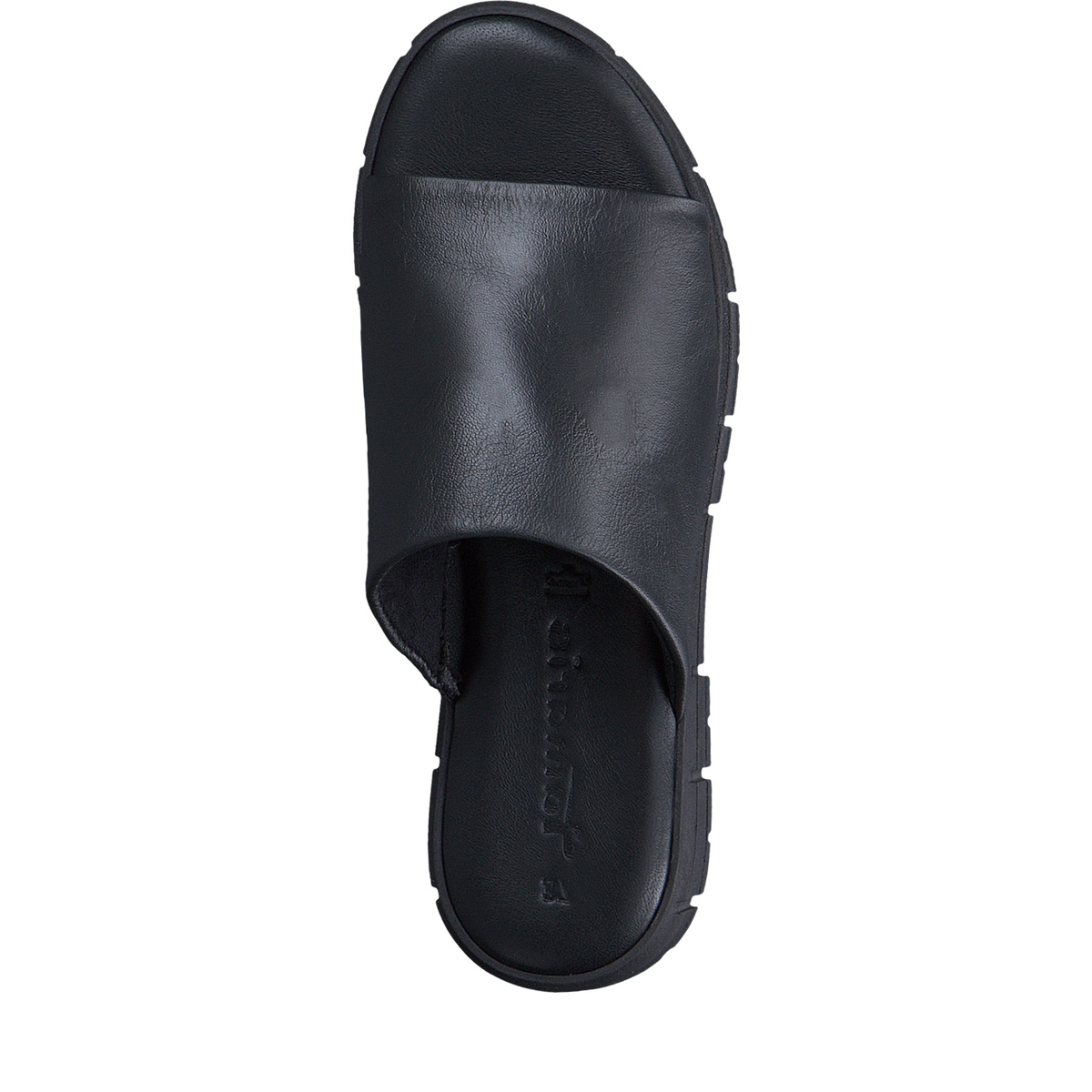 Mules plates en cuir noir, TAMARIS