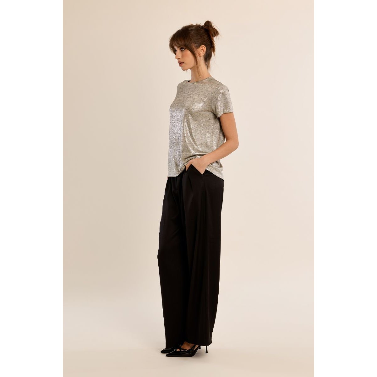 T-shirt métallisé beige, MOLLY BRACKEN