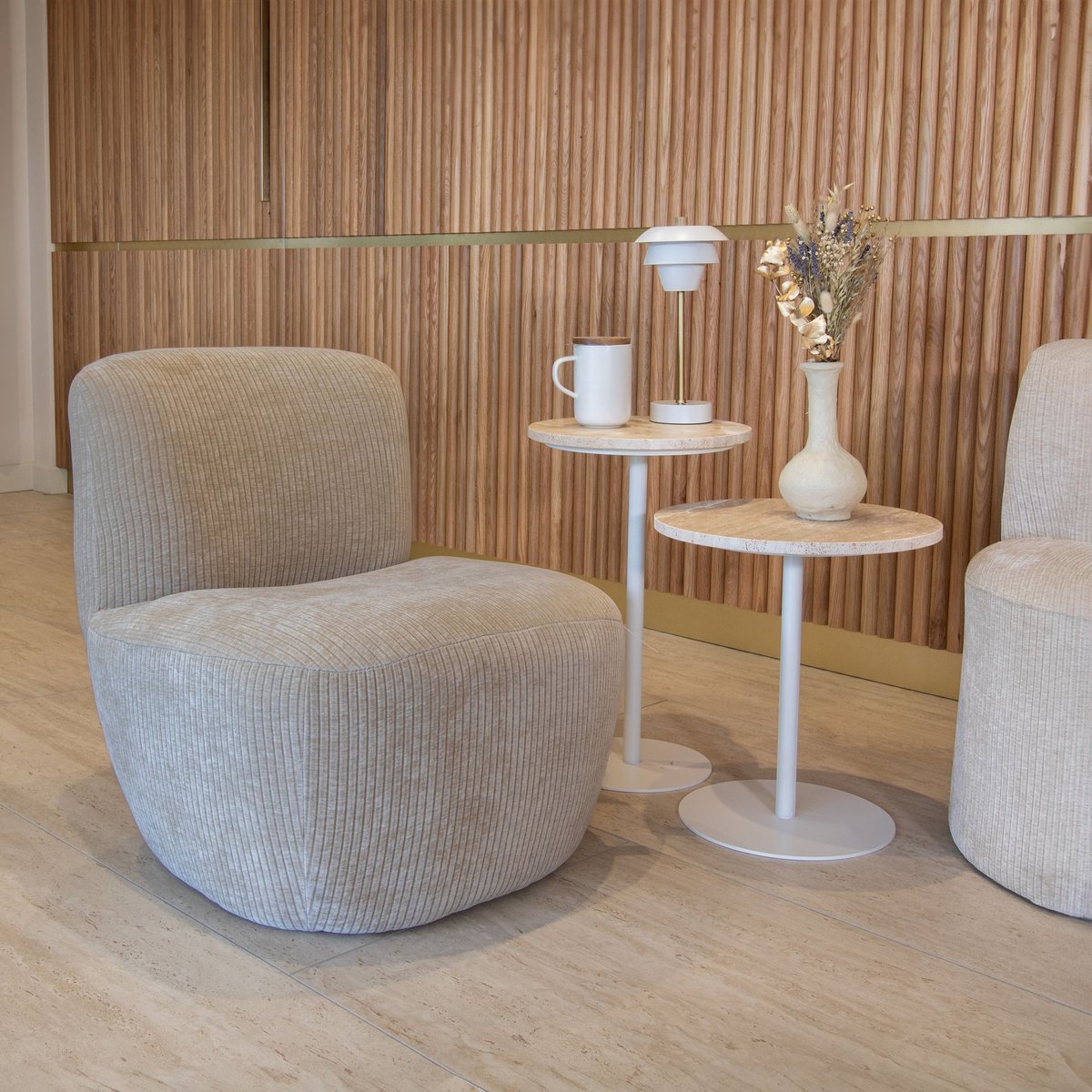 Meuble d'appoint en métal, TRAVI beige-blanc, NOW'S HOME