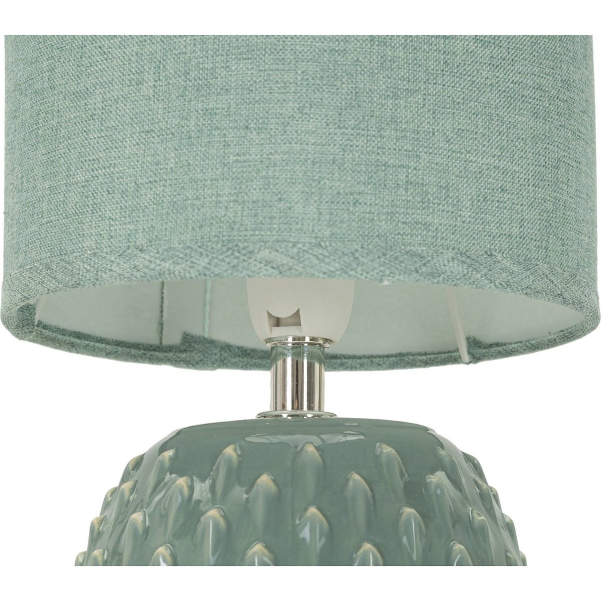 Lampe à poser céramique relief abat-jour tissu turquoise, RECOLLECTION