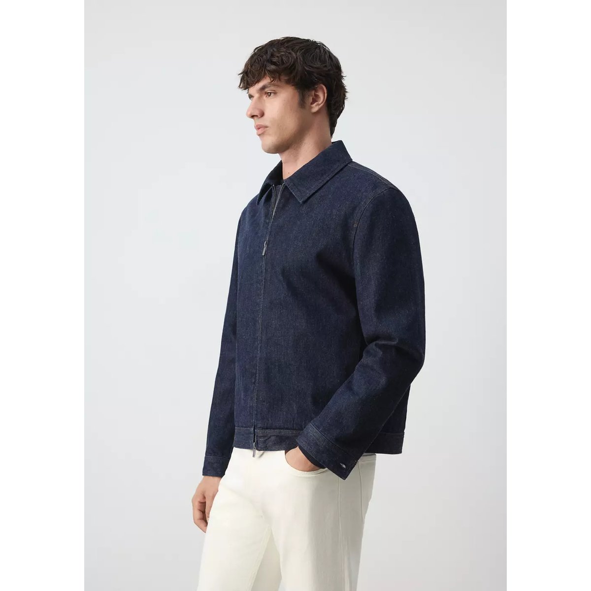 Veste en denim avec fermeture éclair bleu, MANGO MAN