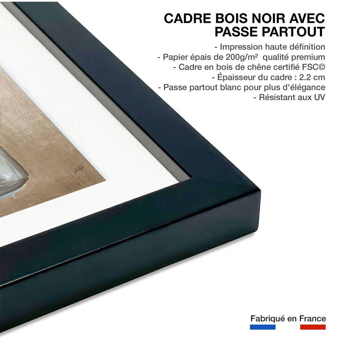 Poster Fleurs médicinales affiche + cadre en bois - noir, HEXOA