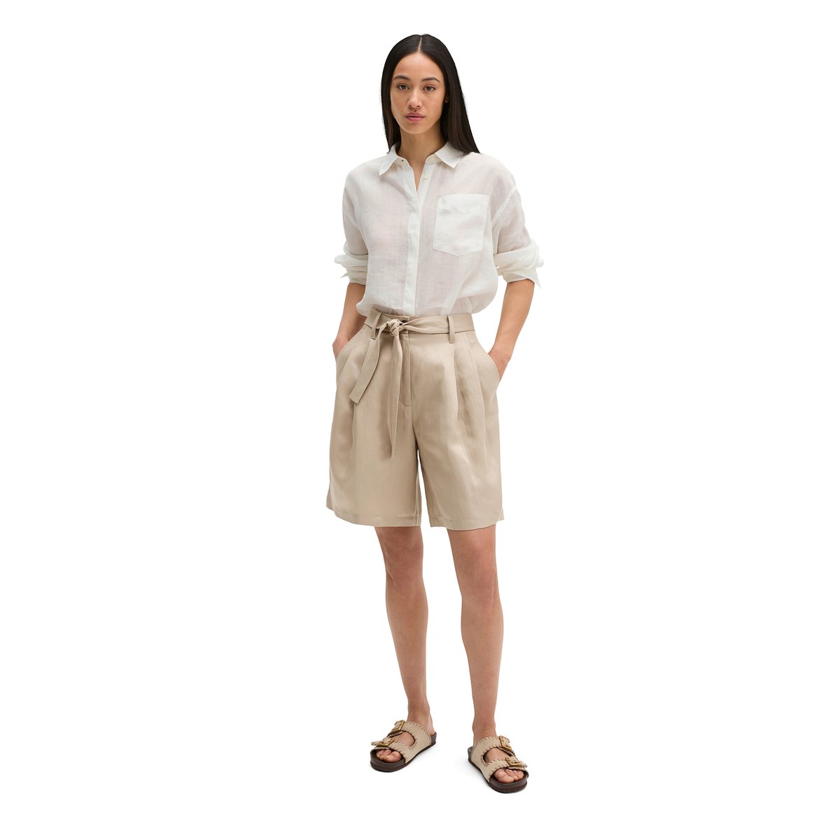 Short à pinces tailored en TENCEL™ Lyocell beige, MARC O'POLO
