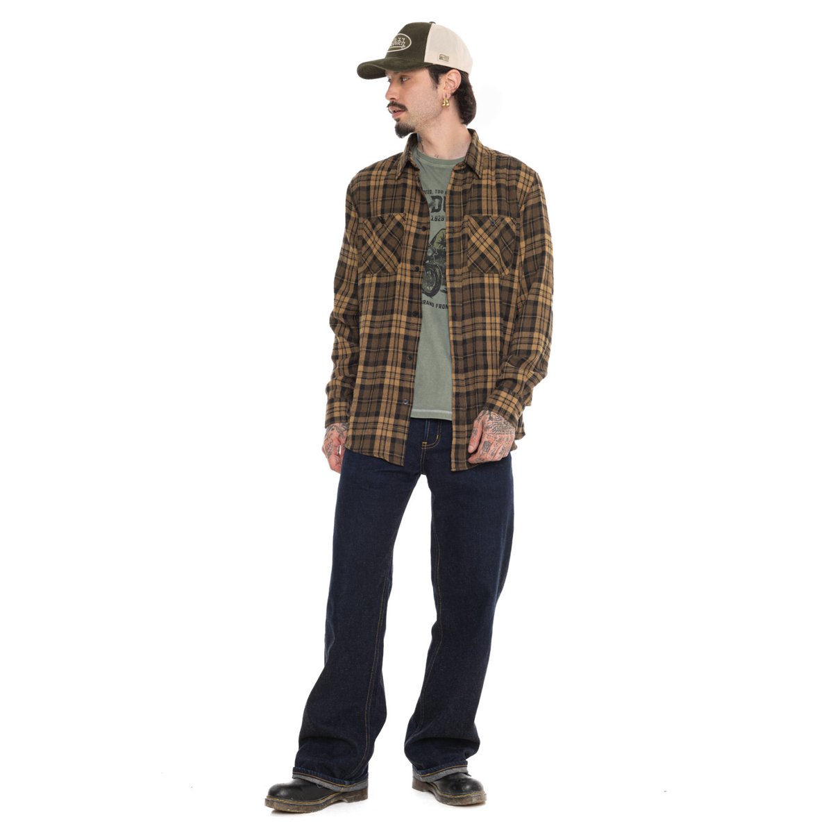 Chemise à carreaux Jack marron/noir, VON DUTCH