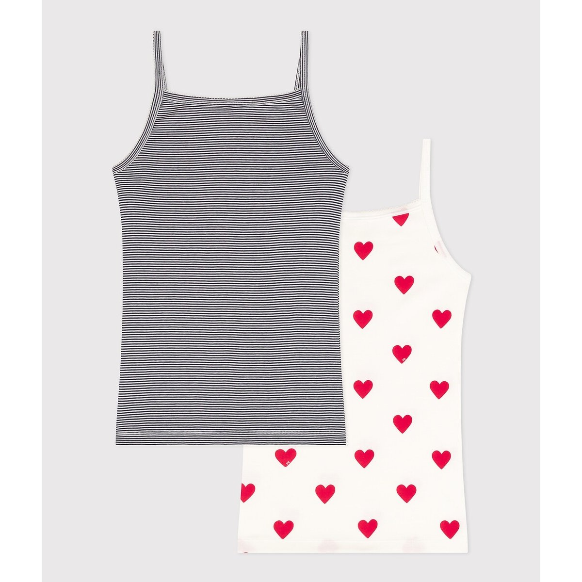 Lot de 2 chemises à bretelles imprimé cœurs + rayé marine/écru, PETIT BATEAU