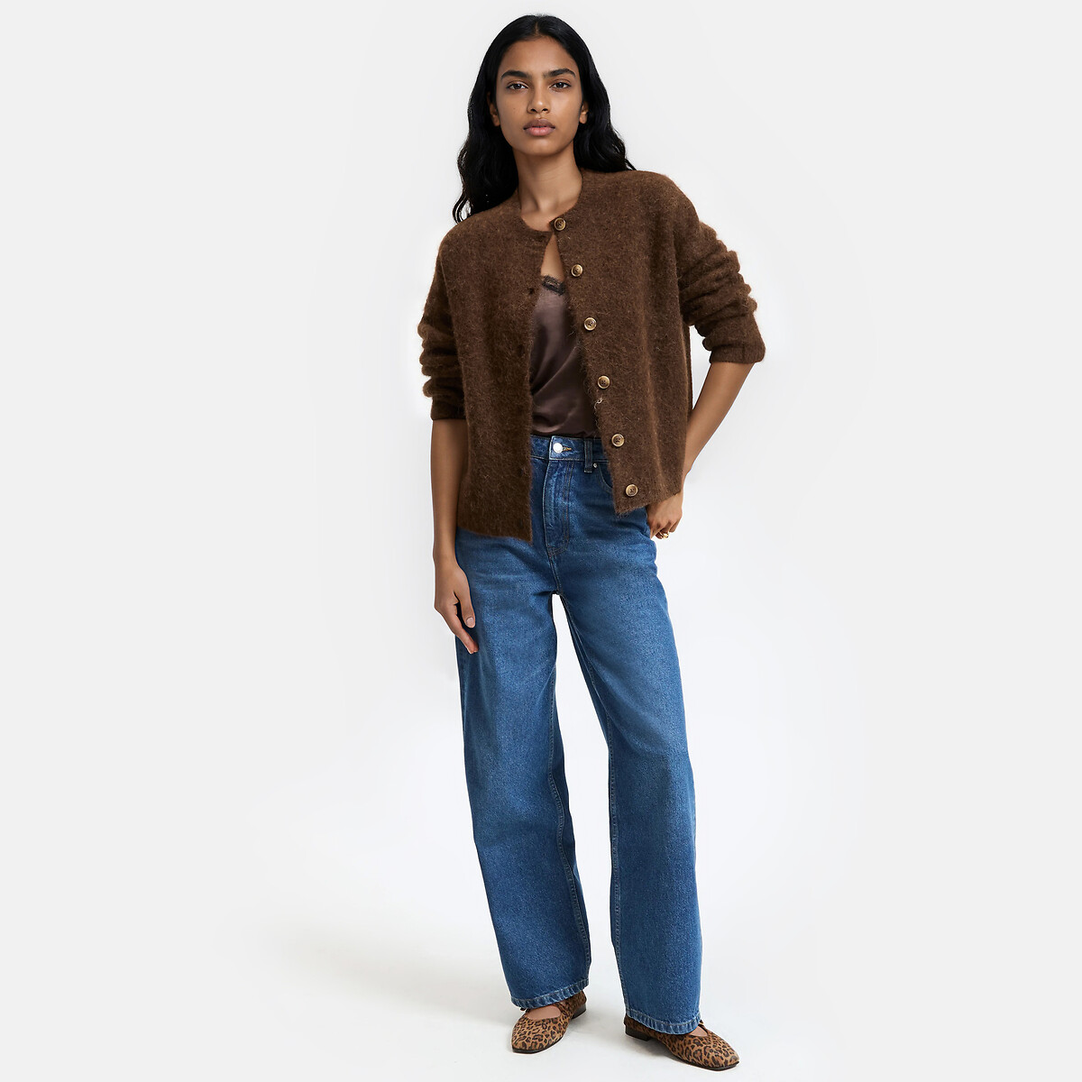 Cardigan en alpaga brossé mélangé, Signature JANY marron, LA REDOUTE COLLECTIONS