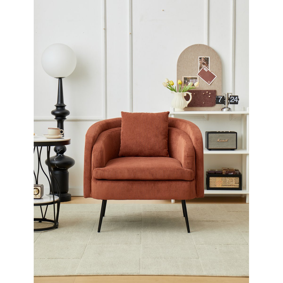 Fauteuil de salon en velours côtelé, DUKE terracotta, NORDLYS