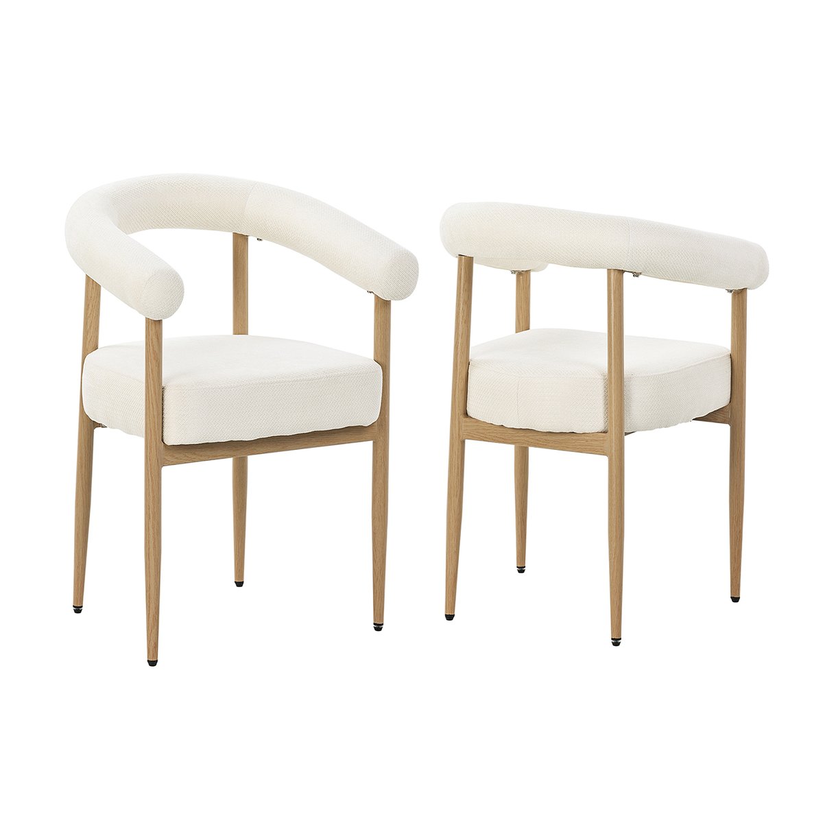 Lot de 2 fauteuils de salle à manger modernes en tissu chenille, HUGG blanc, MEUBLES COSY