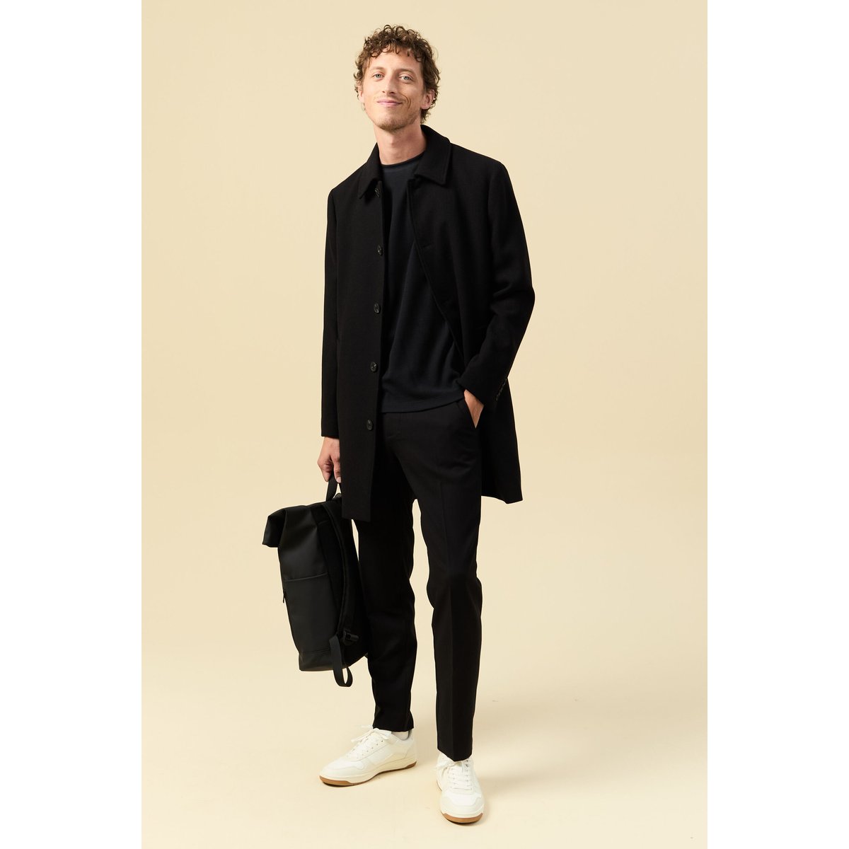 Manteau droit long manches longues noir, BONOBO