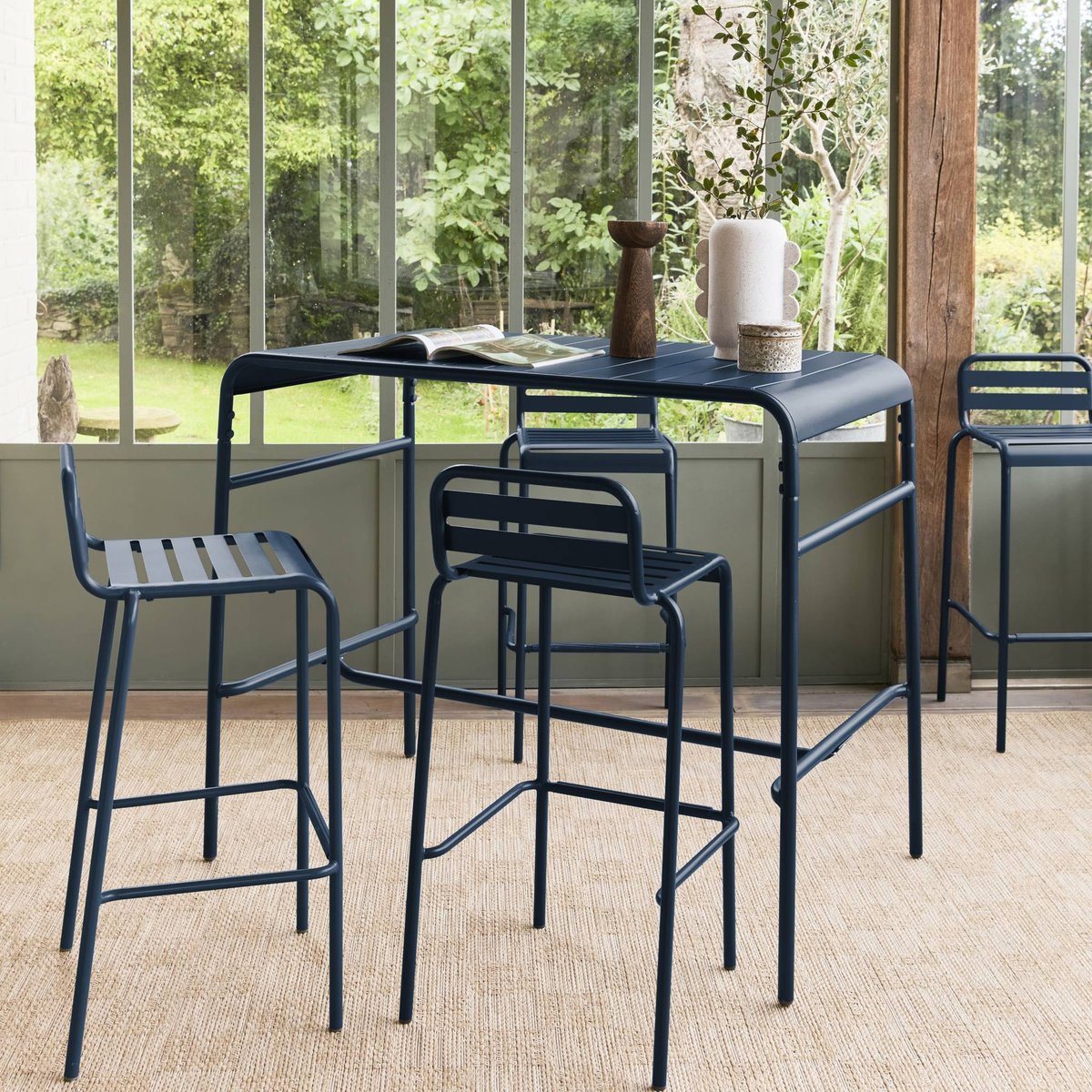 Table haute de jardin acier + 4 assises AMÉLIA beige, SWEEEK