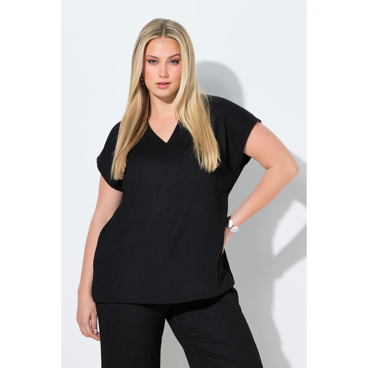 T-shirt oversize, col calice noir, ULLA POPKEN