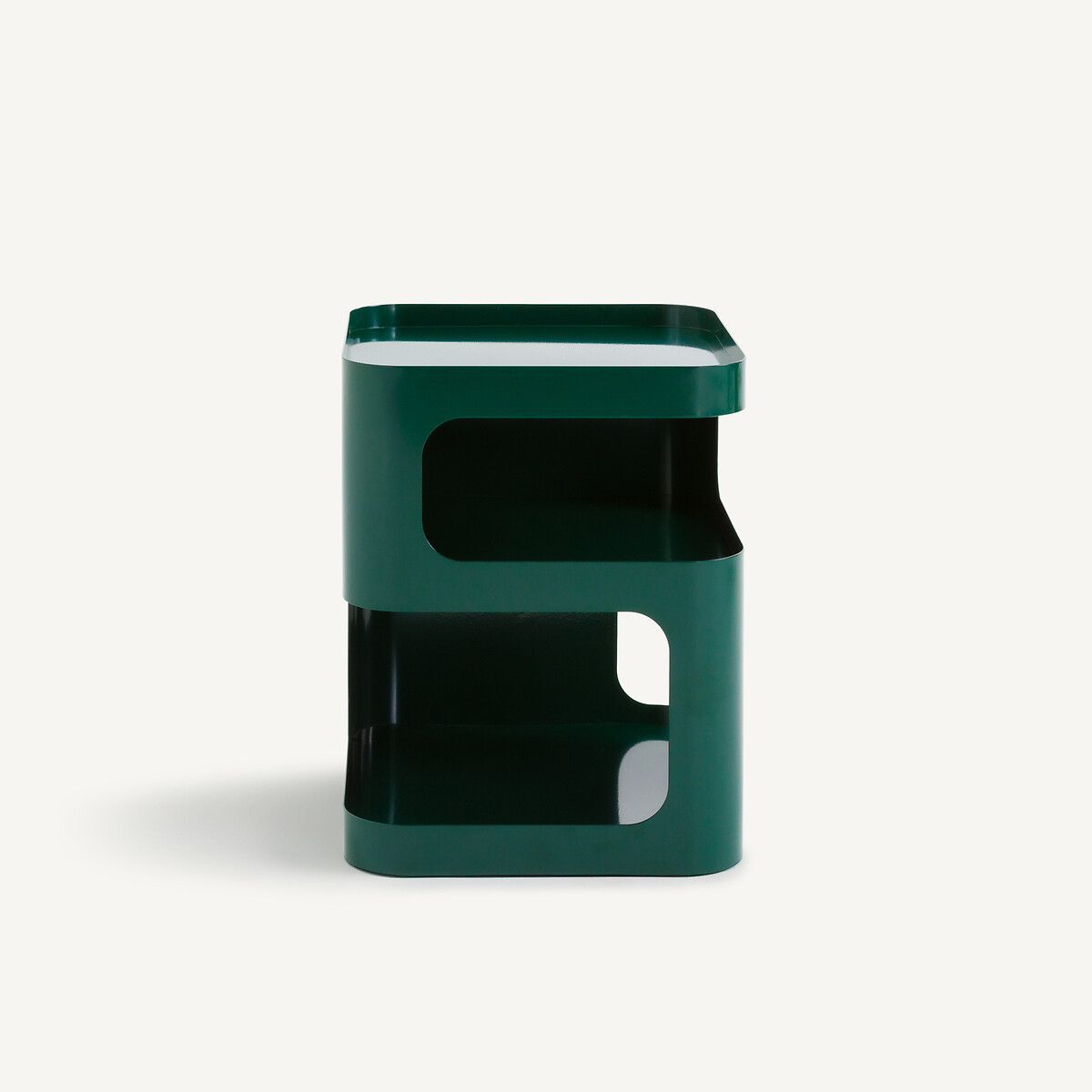 Mesa de cabeceira metálica em aço, 2 nichos, Sandoval verde-czar , AM.PM
