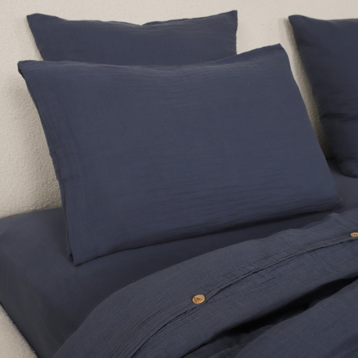 Parure de lit - Housse de couette + taie 100% Gaze de Coton Lavé bleu pétrole, EDEN