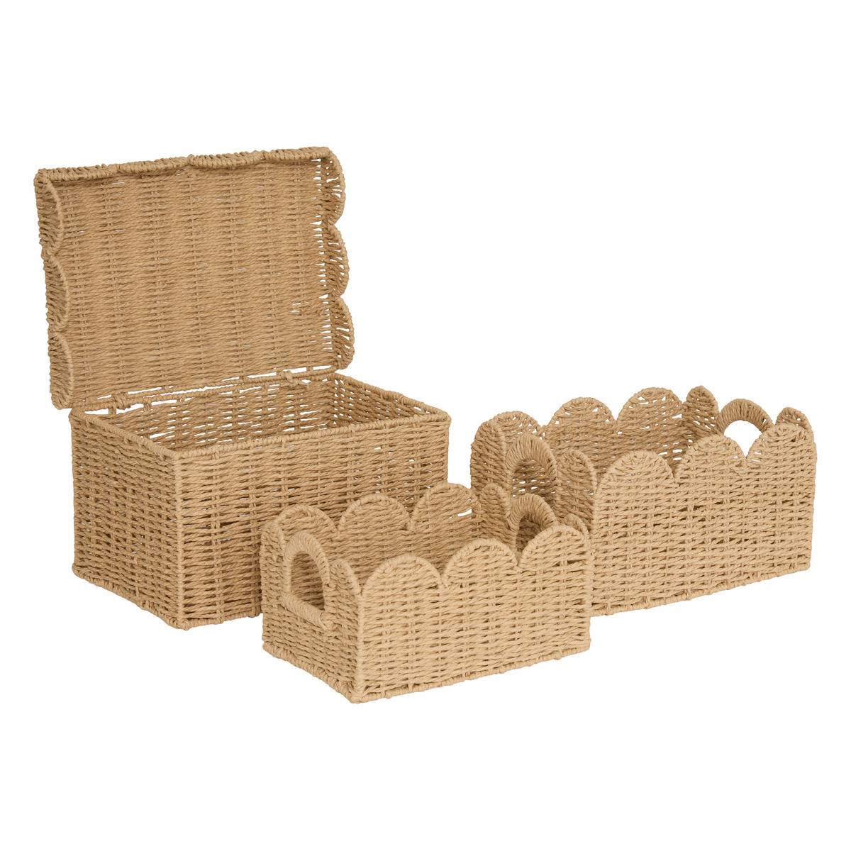 Lot de 3 cagettes rectangulaires en acier CYRIELLE beige, ATMOSPHERA