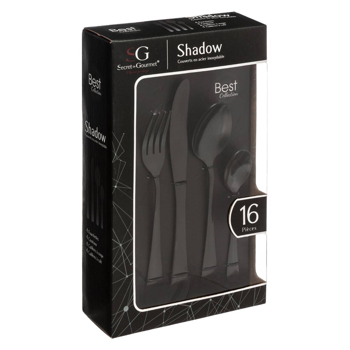 Ménagère 16 pièces en acier inoxydable noir SHADOW noir, SECRET DE GOURMET