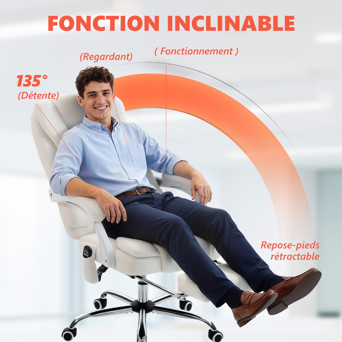 Fauteuil de bureau avec fonction massage Lin blanc, HOMCOM
