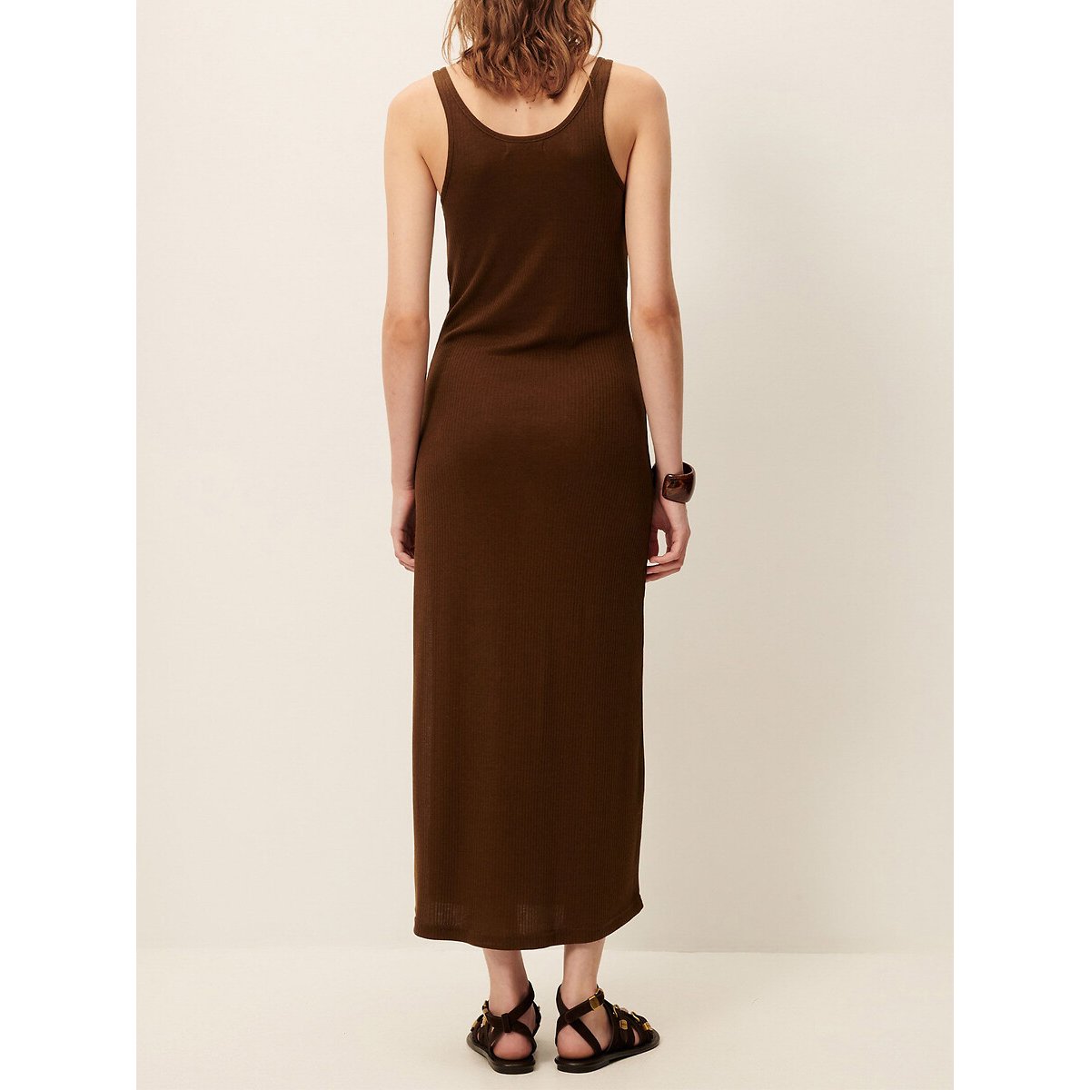 Robe longue sans manches au décolleté lacé, SUELI marron, SESSUN