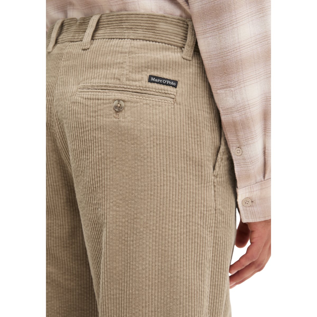 Pantalon en velours côtelé, modèle Bent relaxed en pur coton biologique beige, MARC O'POLO