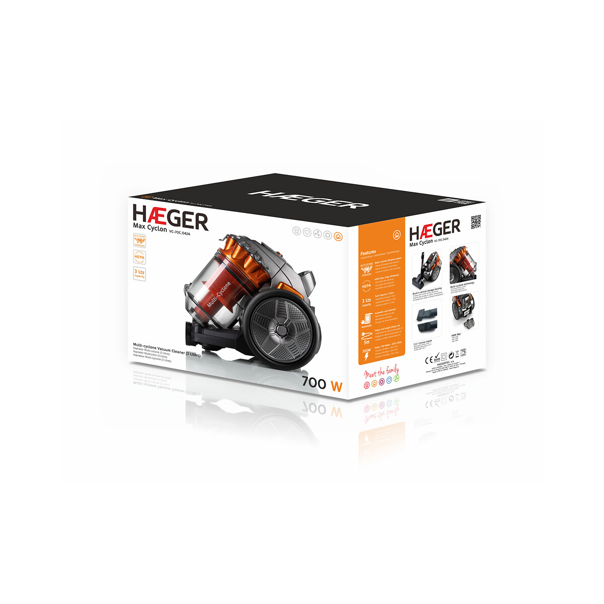 Aspirador Max Cyclon, HAEGER preto/laranja, HAEGER