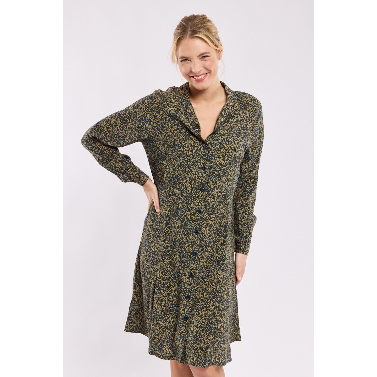 Robe chemise imprimée en Cupro imprimé ombrage, ARMOR-LUX