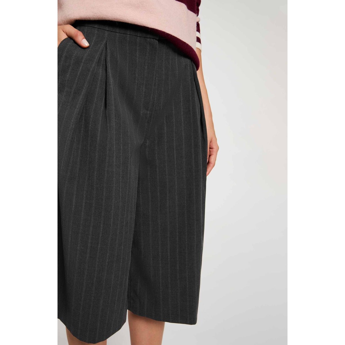 Bermuda taille haute rayé denim gris fonce, MORGAN