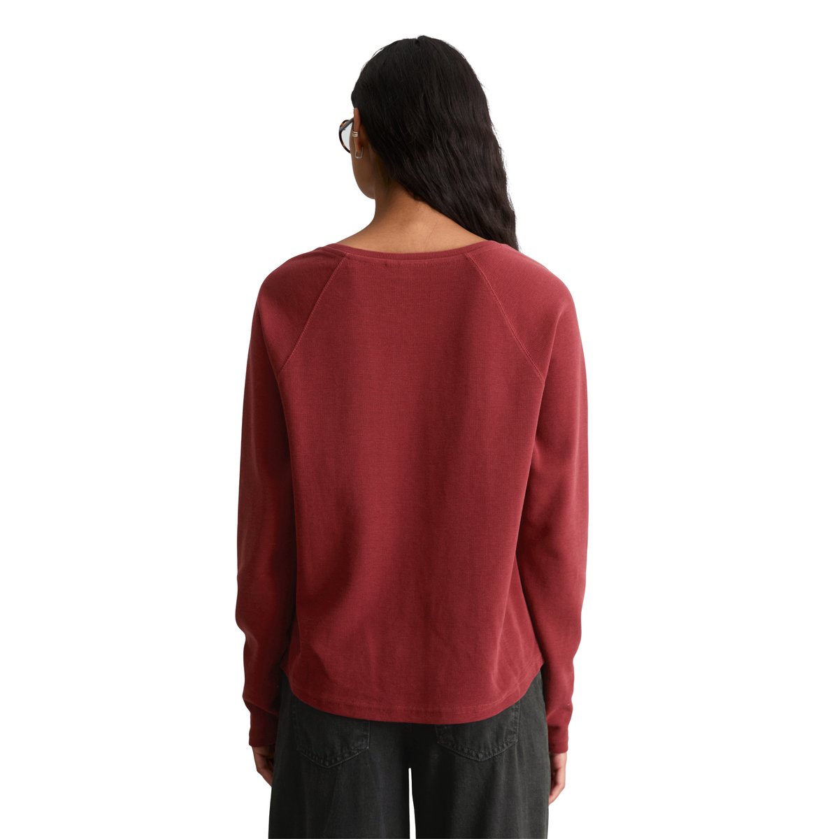 T-shirt long régulier en jersey gaufré doux rouge, MARC O’POLO DENIM