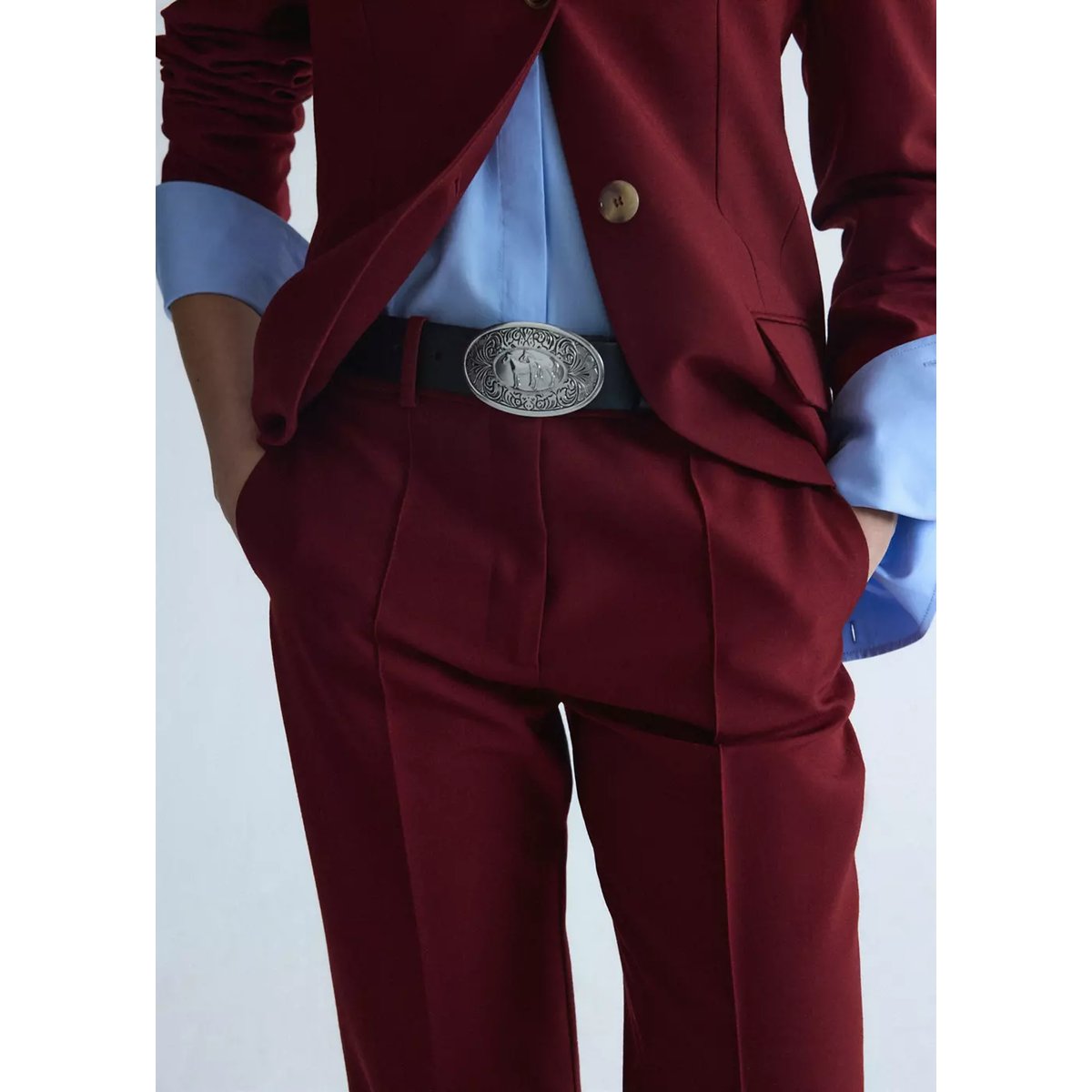 Pantalon de costume laine lie de vin, MANGO