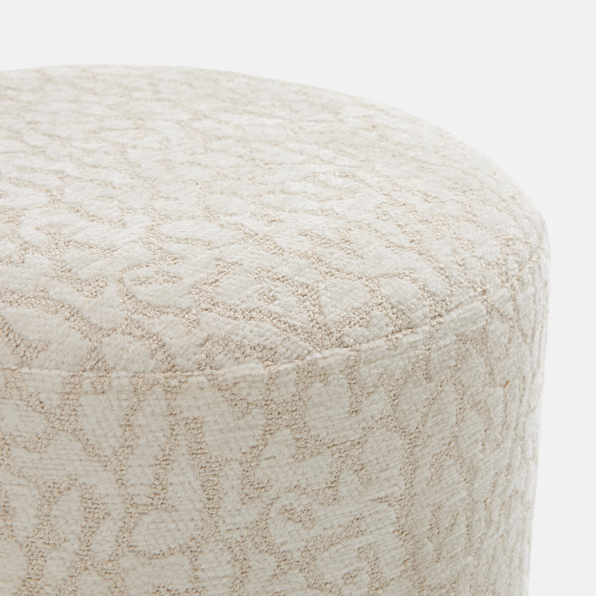 Pouf en bouclette, motif léopard, POLINA léopard blanc, LA REDOUTE INTERIEURS